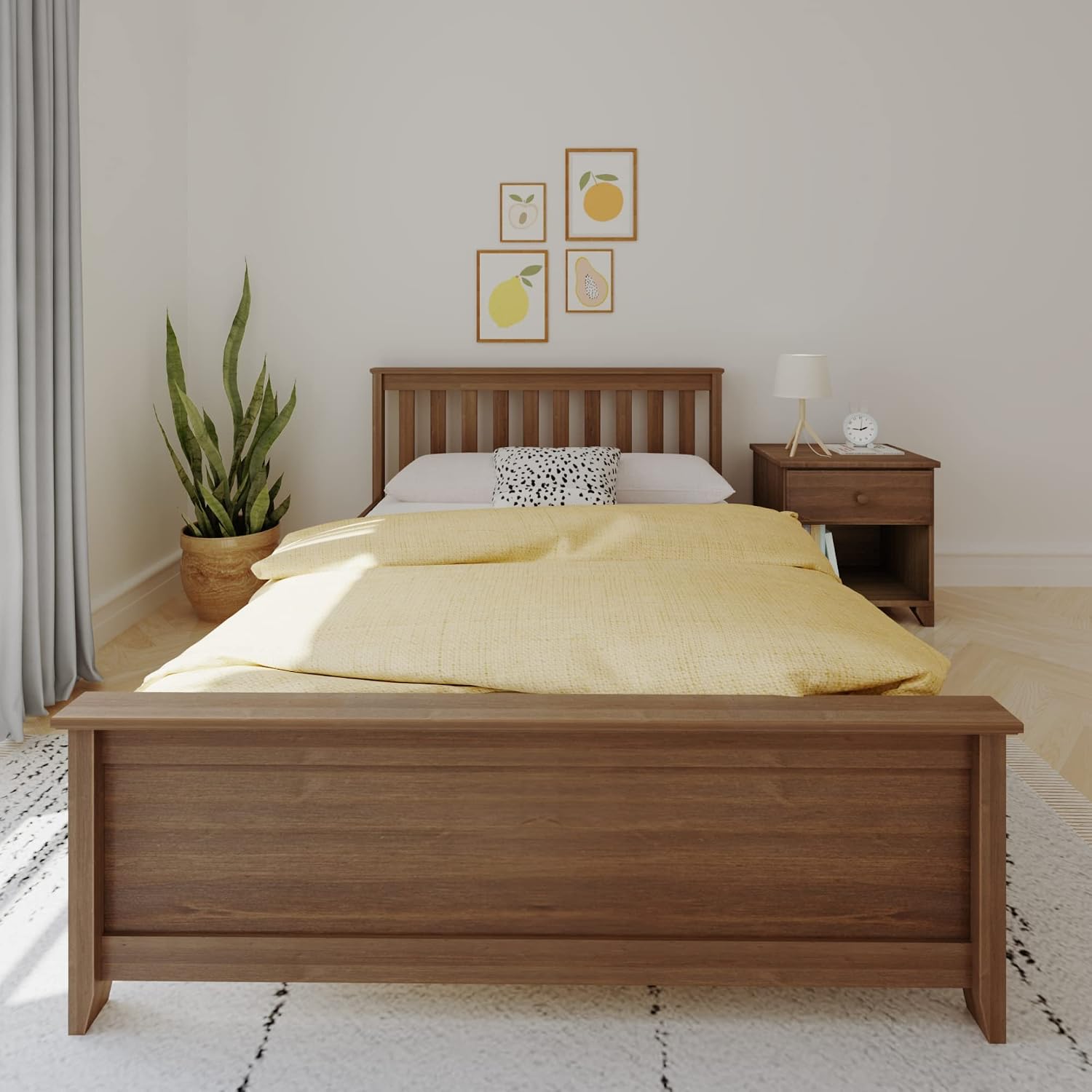 Max & Lily Full Size Bed Frame with Slatted Headboard, Solid Wood Platform Bed for Kids, No Box Spring Needed, Easy Assembly, Walnut