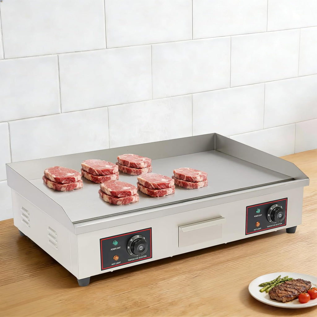 30' Electric Countertop Flat Top Griddle, 3000W Commercial Stainless Steel Griddle, 122-572°F Adjustable Temperature Cast Iron Grill