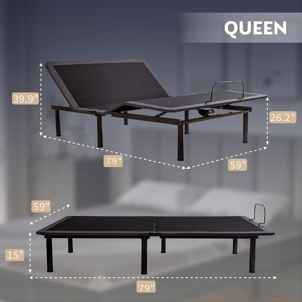 Dyonery Queen Adjustable Bed Base Frame with Wireless Remote + 12 Inch Queen Gel Memory Foam Mattress Bed in a Box, Head and Foot Incline, Zero Gravity, Fiberglass Free, 80' × 60'