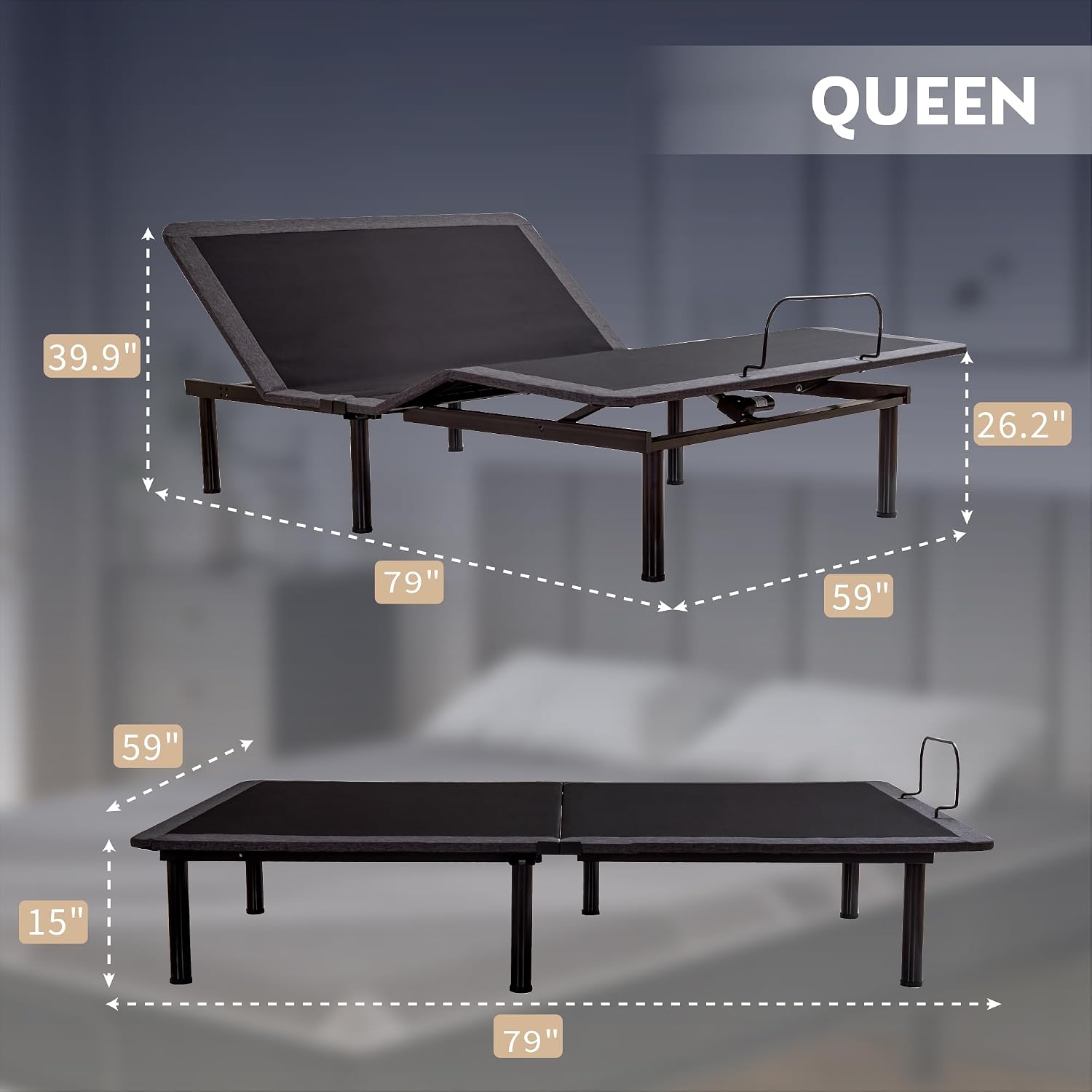 Dyonery Queen Adjustable Bed Base Frame with Wireless Remote + 12 Inch Queen Gel Memory Foam Mattress Bed in a Box, Head and Foot Incline, Zero Gravity, Fiberglass Free, 80' × 60'