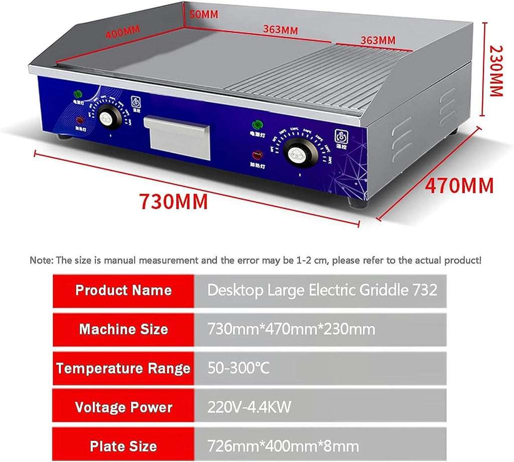 220V 4400W Commercial Electric Griddle, Electric Countertop Flat Top Griddle, Non-Stick Stainless Steel Restaurant Grill with Adjustable Temperature 122°F-572°F for Kitchen Restaurant