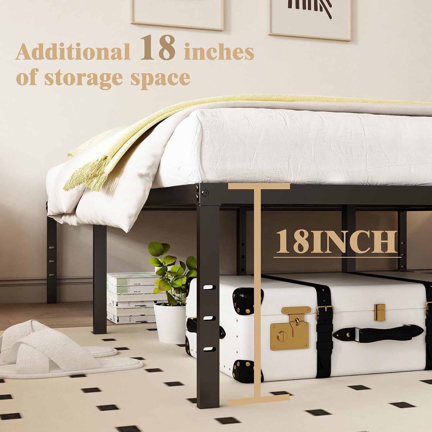 Metal Bed Frame,18 Inches California King,Simple Metal Platform Bed Frame,Storage Space Under The Bed Heavy Duty Frame Bed,Durable,Suitable for Bedroom,Black
