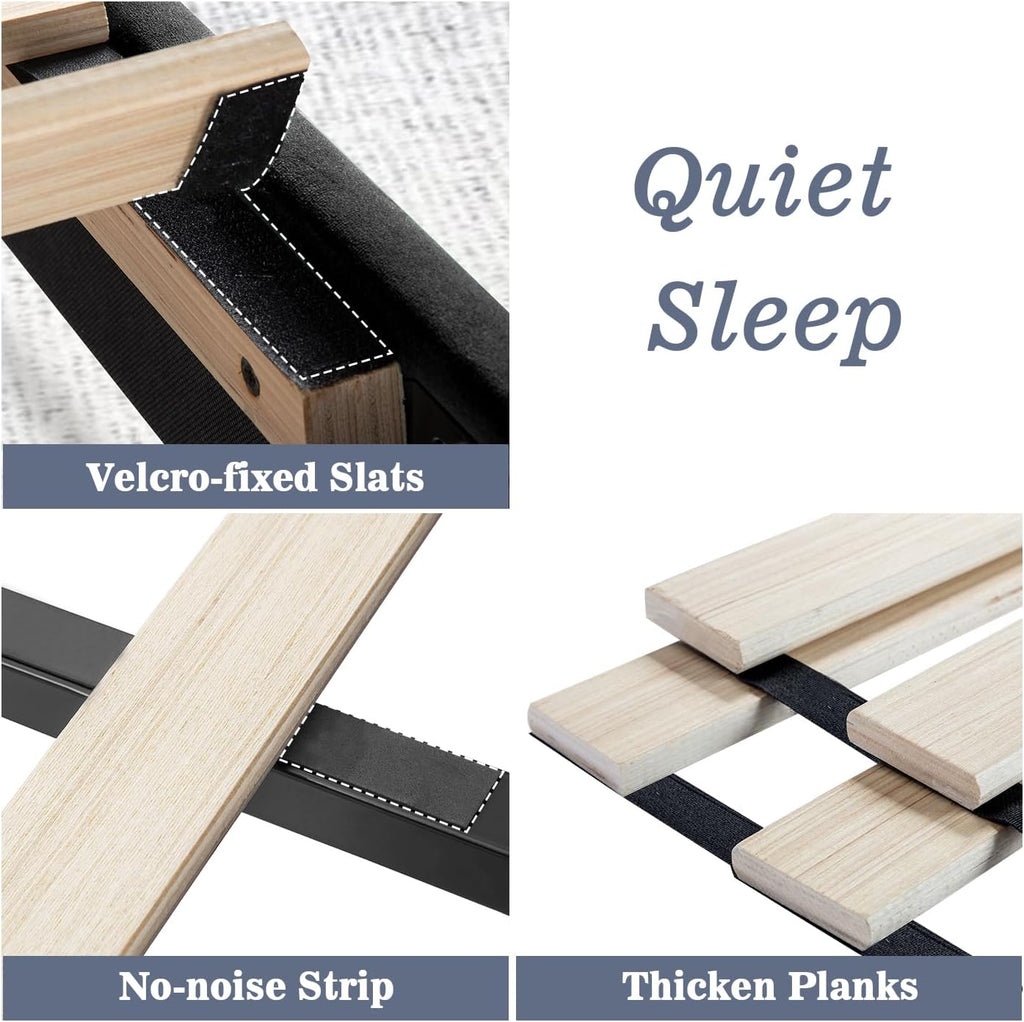 Allewie Full Bed Frame/Velvet Upholstered Bed Frame with Vertical Channel Tufted Headboard/Strong Wooden Slats/Platform Bed Frame/Mattress Foundation/Box Spring Optional/Easy Assembly/Black