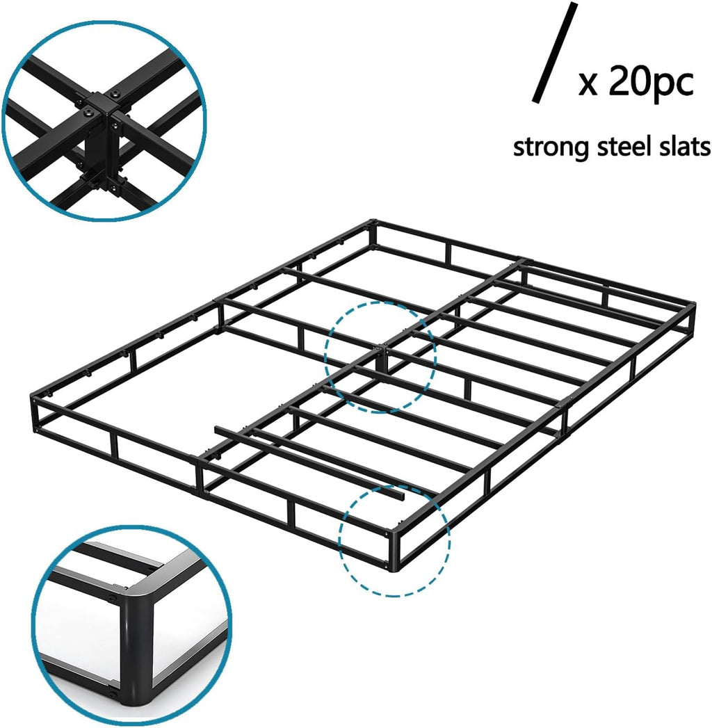 Bedsnus California King Size Box Spring and Cover Set, 5 Inch Low Profile Metal BoxSpring, Heavy Duty Structure Mattress Foundation, Noise Free, Non-Slip, Easy Assembly