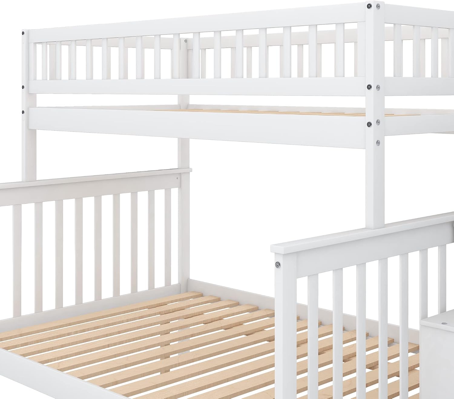 Harper & Bright Designs Twin Over Full Stairway Bunk Bed with Storage, Wood Bunk Bed Frame Can be Divided into Two Beds, White