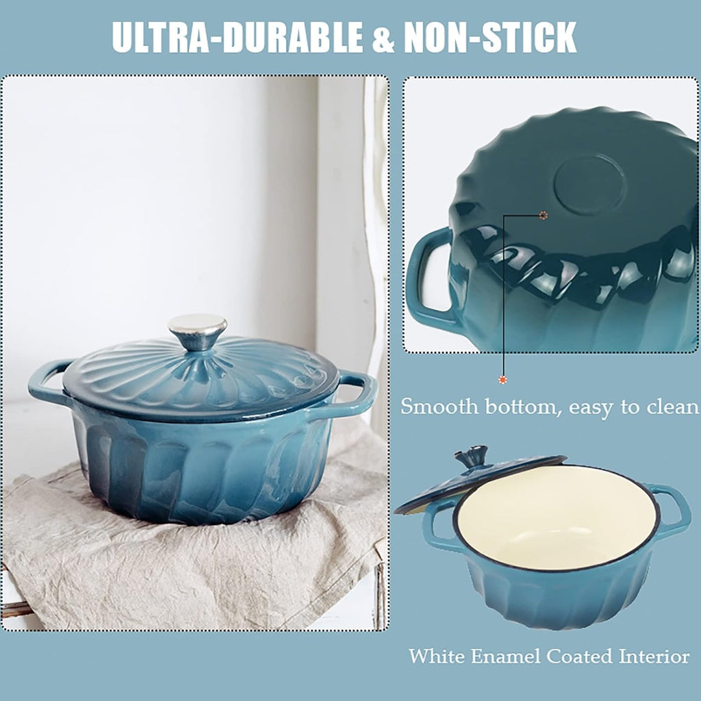 Open Flame Casserole Pot Nonstick Enameled Cast Iron Dutch Oven Induction Easter Cuisine with Lid Braiser Dual Handles for Beginners(Purple)