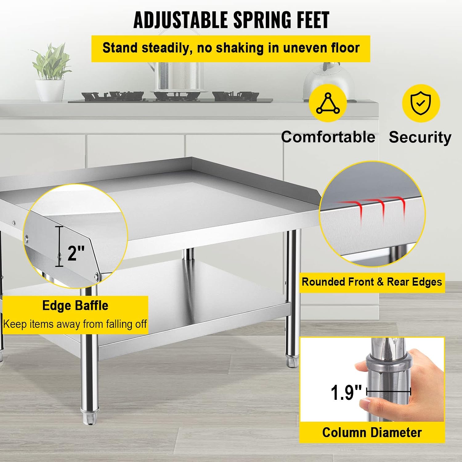 VEVOR Stainless Steel Equipment Grill Stand, 36 x 30 x 24 Inches Stainless Table, Grill Stand Table with Adjustable Storage Undershelf, Equipment Stand Grill Table for Hotel, Home, Restaurant Kitchen