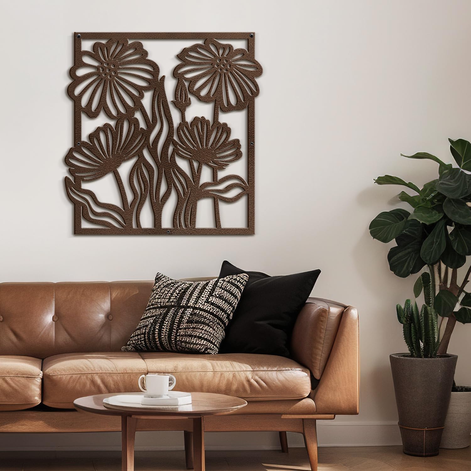 SIGNLEADER Metal Wall Art Decor Tropical Palm Tree Leaf Minimalist Modern Abstract Wall Sculpture Hangings Home Decoration for Living Room, Bedroom, Bathroom, Kitchen, Outdoor - 36' Bronze