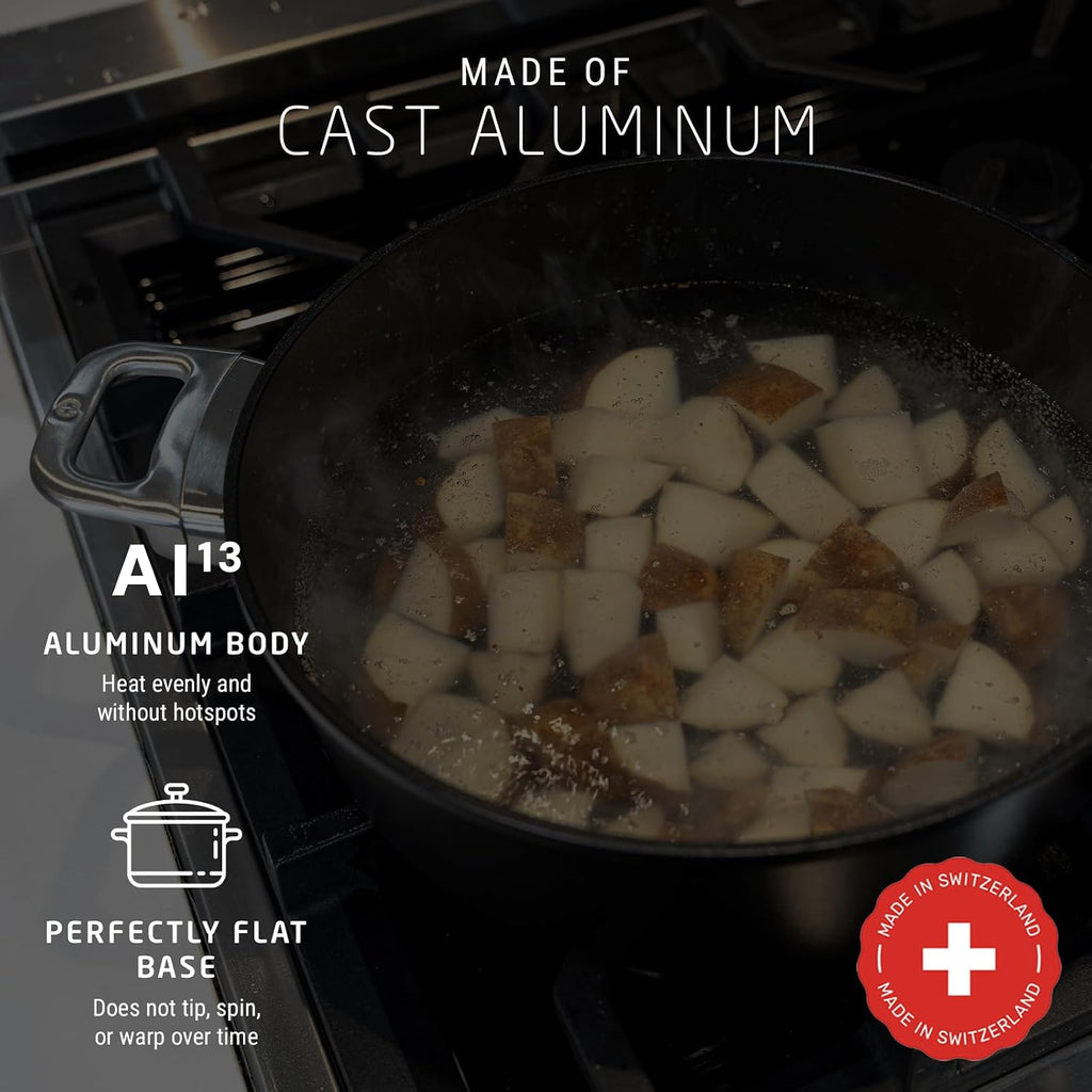 Swiss Diamond Braiser Pan with Lid, Features Stainless Steel Handle, Nonstick Diamond Coated Braising Pan with Lid Oven Safe & Dishwasher Safe, 11', 5.3 Quart, Grey