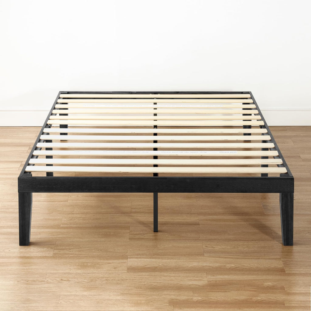 Mellow Naturalista Classic 16 Inch Solid Wood Platform Bed with Wooden Slats, Black, Queen