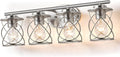 mavcadonf Bathroom Vanity Light Fixtures Over Mirror, 4 Lights Modern Bathroom Wall Lamp for Mirror Kitchen Living Room Hallway Cabinet Porch, Farmhouse Wall Lights with Cage Shade, Brushed Nickel