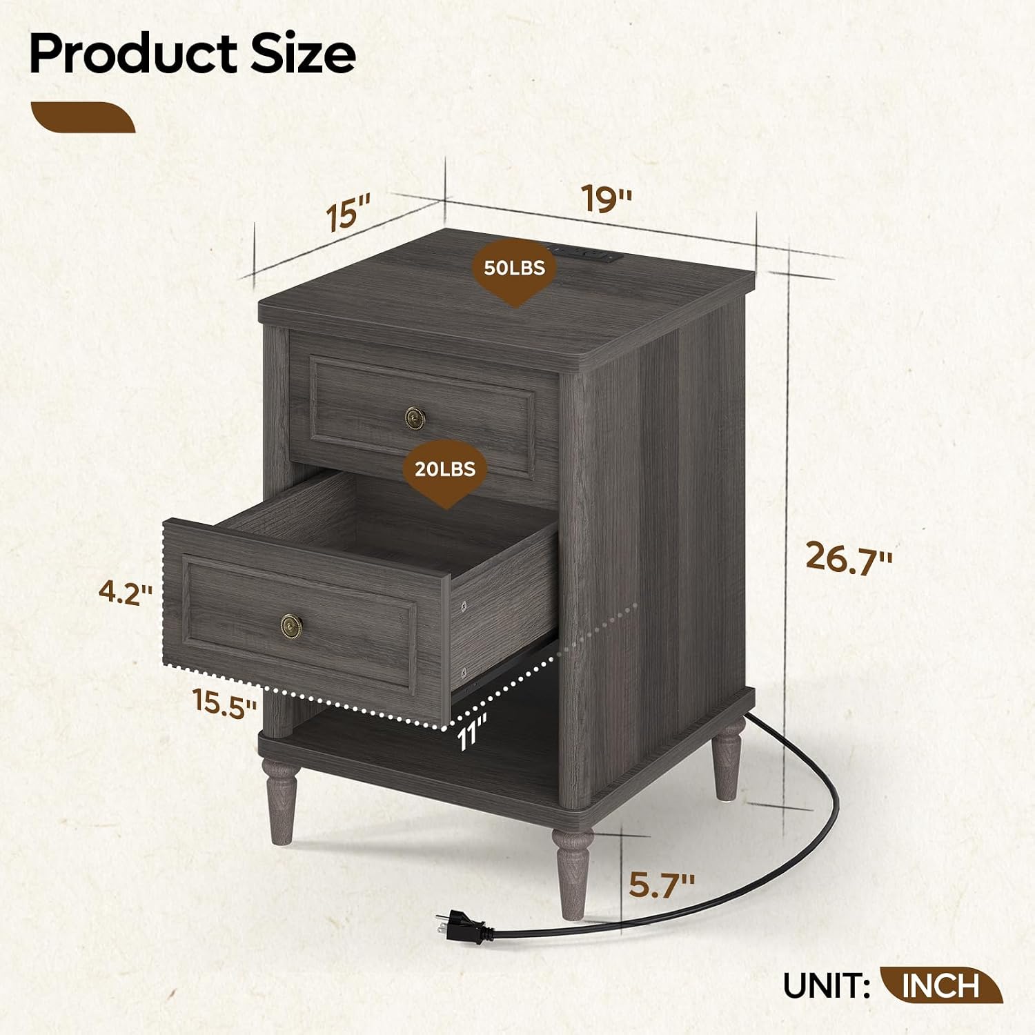 Bestier Nightstand Set of 2, 26.7' Farmhouse Night Stand with Chargeing Station, Wood Modern Nightstand with 2 Drawers & Shelf, Bed Side Table with Outlets & Ports, End Table for Bedroom, Black