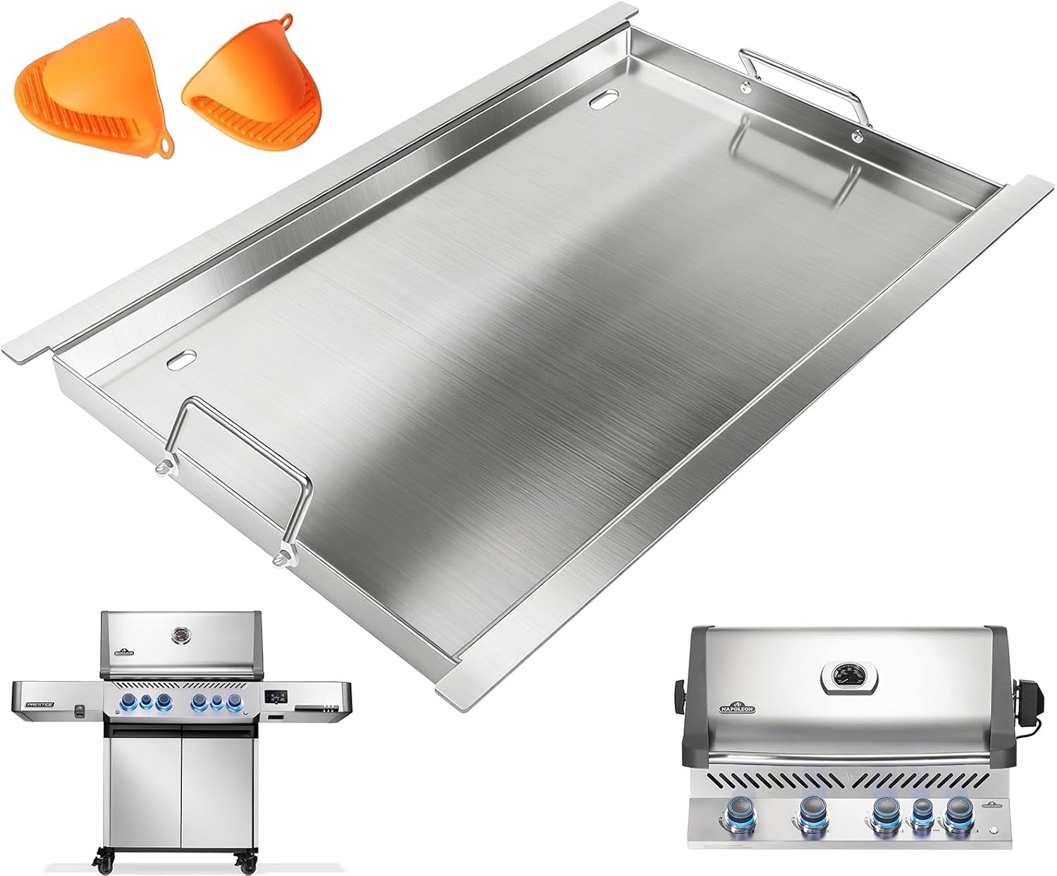 Full Size Griddle Insert for Napoleon Prestige PRO 500 & Built-in Prestige 500 Grills Accessories, BIP500RBNSS-3 P500RBPSS P500RSIBNK-3 P500 P500N Parts, 26.3'L x 17.7'W Stainless Steel Griddle Plate