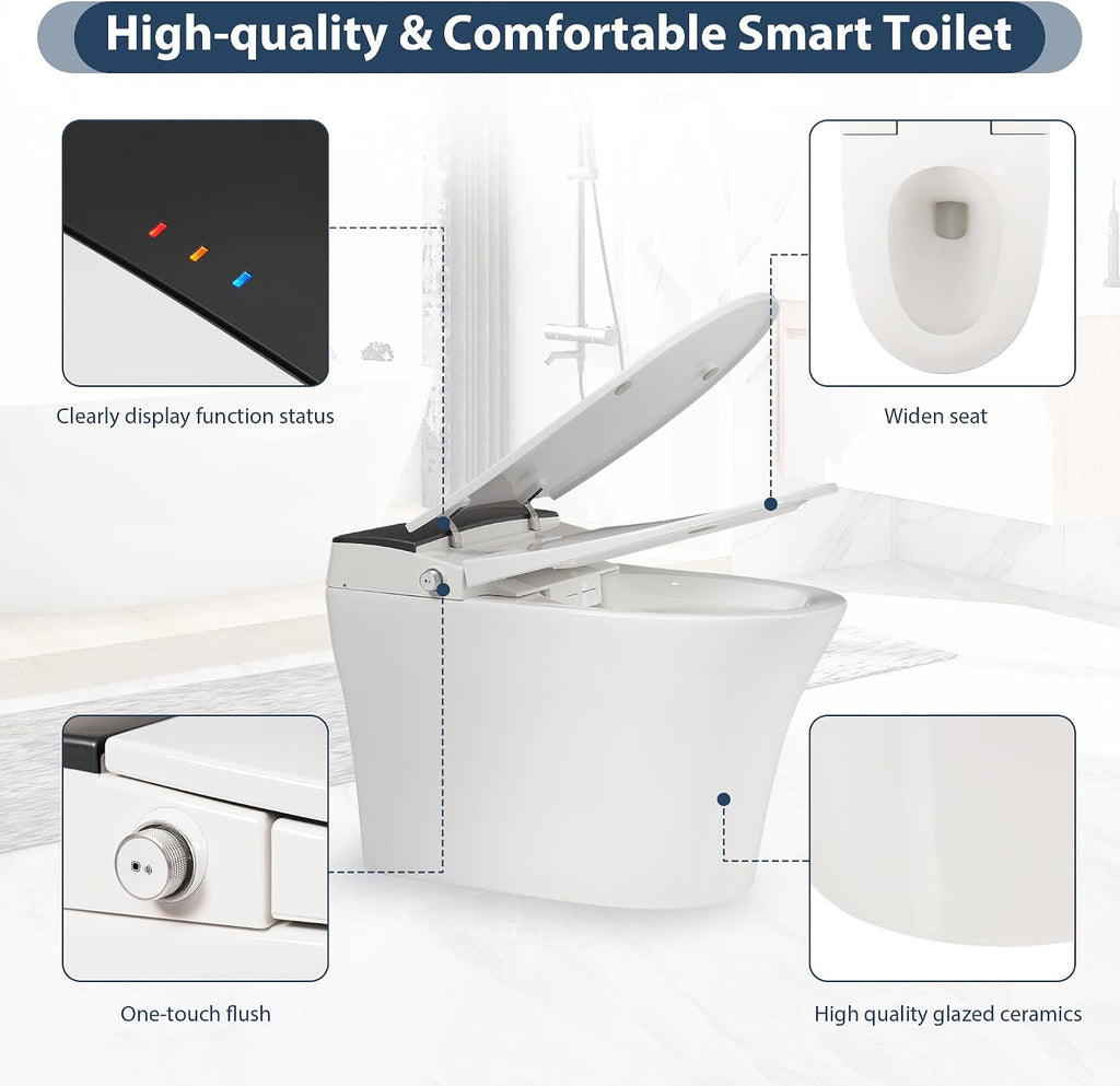 Heated Seat Smart Toilet without Bidet, One Piece Tankless Toilet with Auto and Foot Sensor Flush, Night Light, Power Outage Flushing, Soft Close Cover