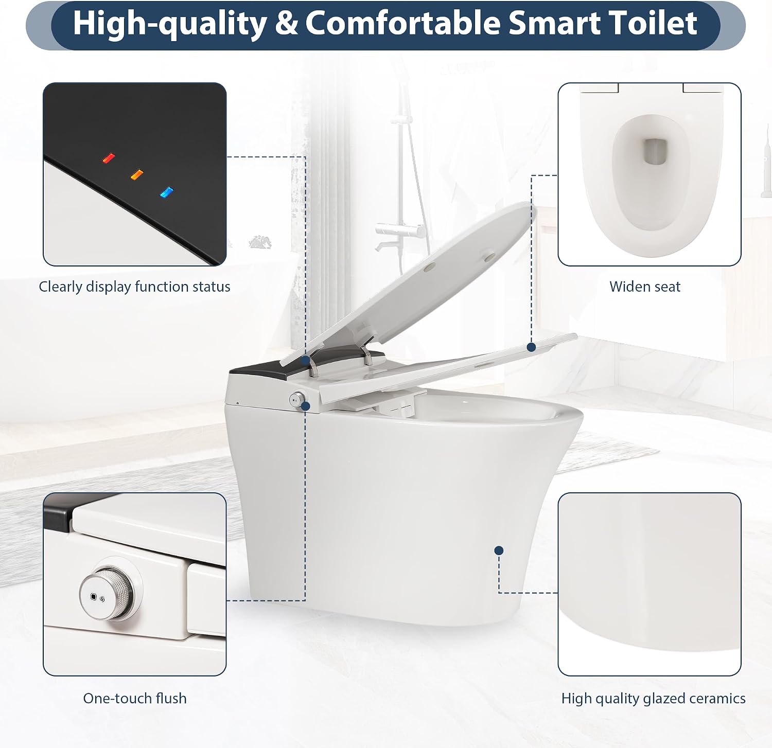 Heated Seat Smart Toilet without Bidet, One Piece Tankless Toilet with Auto and Foot Sensor Flush, Night Light, Power Outage Flushing, Soft Close Cover