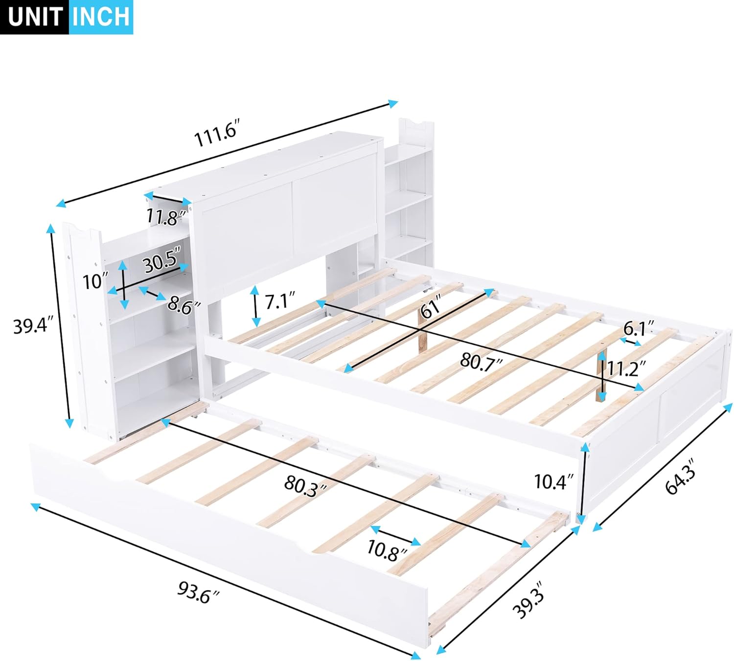 SOFTSEA Queen Bed Frame with Trundle Wood Platform Bed Frame with Pull Out Shevles for Bedroom