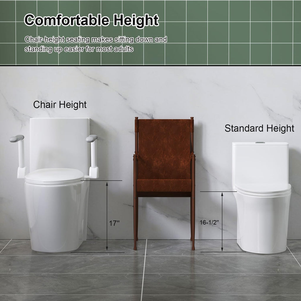 Elongated One Piece Toilet with Comfort Chair Seat ADA Height 17.3' and armrests, Modern Toilets for Bathroom, Powerful Dual Flush 1.1/1.6 GPF Compact Toilet, MAP 1000g, 12' Rough-In, Glossy White