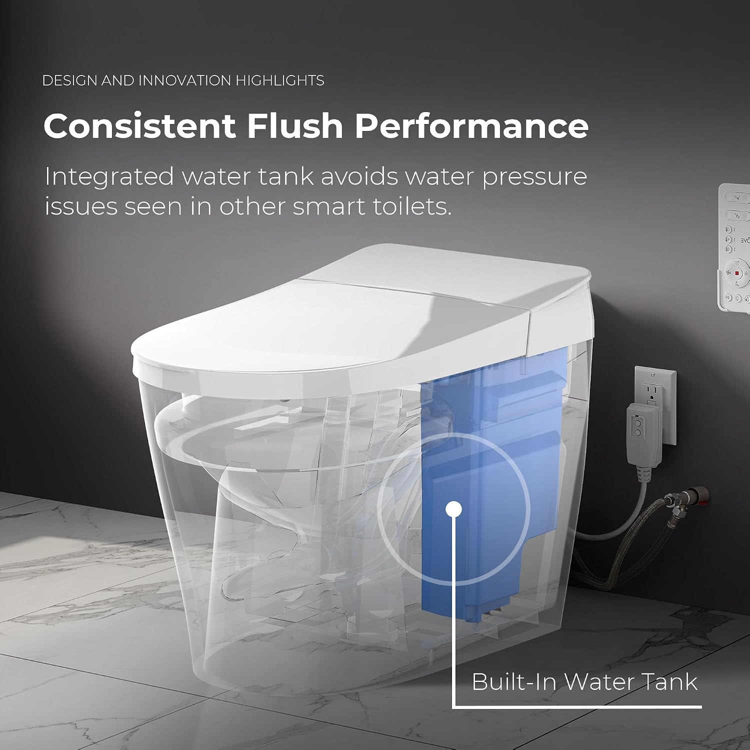 OVE Decors Ella Dual-Flush Smart Bidet Toilet with Built-in Tank, Elongated Bowl, Heated Seat, WaterSense Certified
