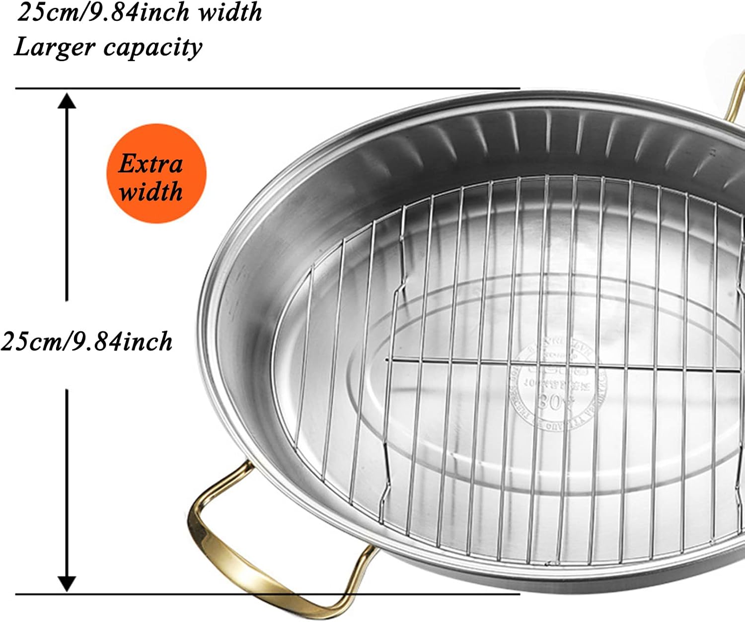 Generic Stainless Steel Fish Steamer Elliptical Roasting Pan Multi-Use Oval Pasta Pot Braiser Stockpot with Rack, Induction Compatible Dishwasher/Oven Safe Turkey Roaster(Double Layer)