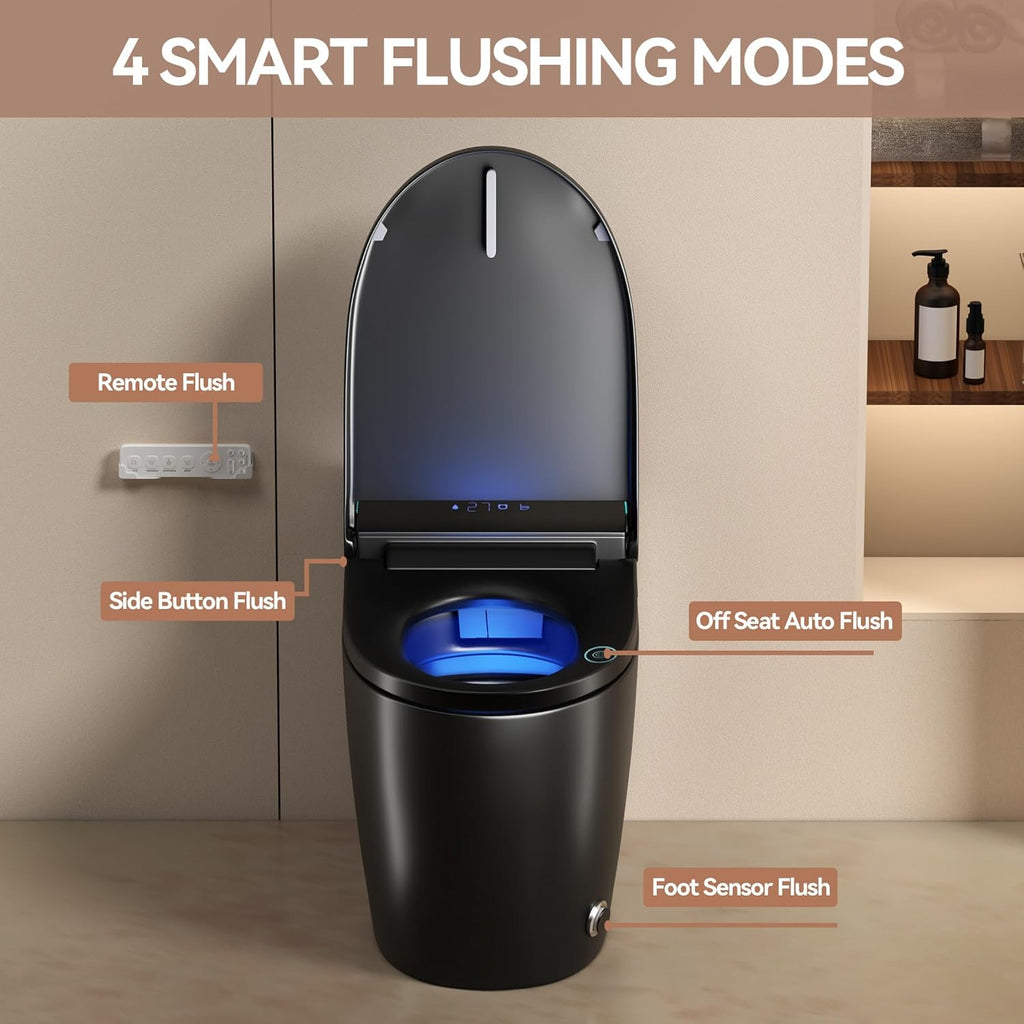 One Piece Toilet,Smart Toilet with Bidet Built In,Ceramic Toilet with Dryer and Warm Water, Intelligent Toilet Auto Open/Close Seat,Heated Seat,Black