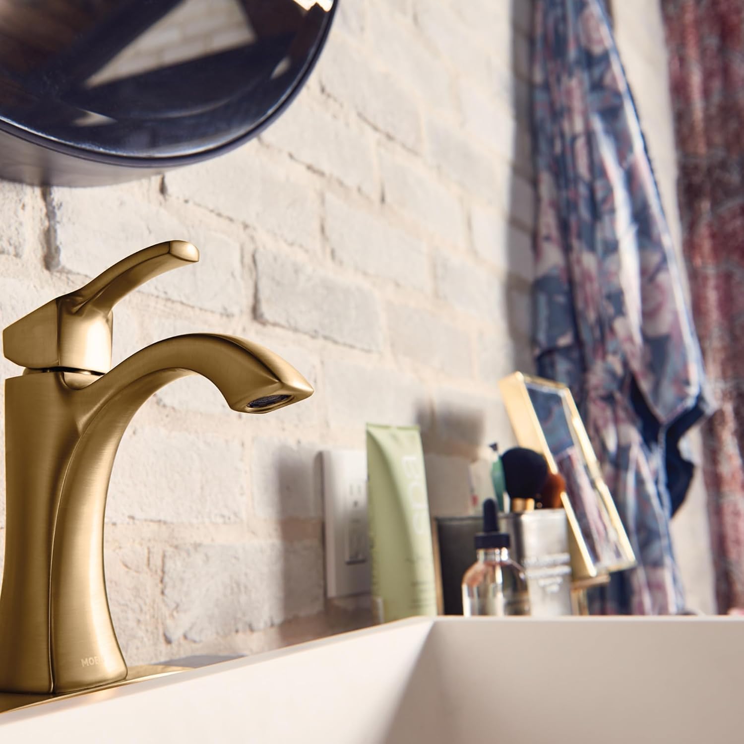 Moen Voss Brushed Gold One-Handle High-Arc Bathroom Faucet with Drain Assembly for Single-Hole Sink, 6903BG