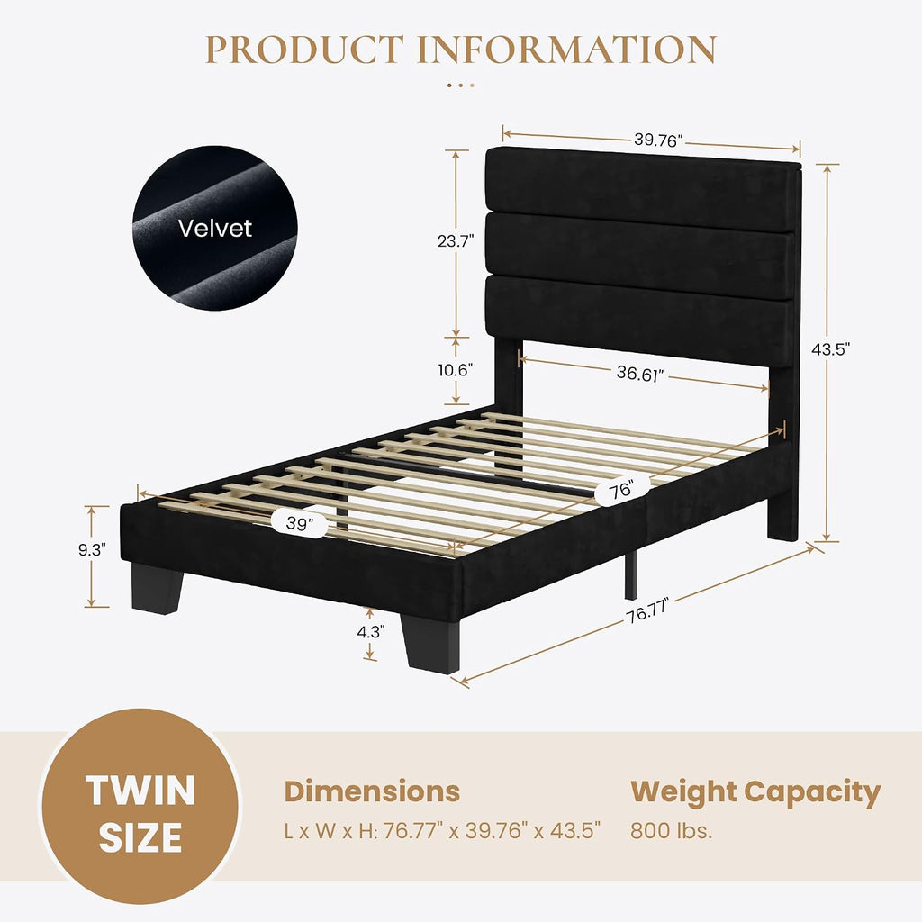 SHA CERLIN Twin Platform Bed Frame with Upholstered Fabric Headboard, Mattress Foundation with Strong Wooden Slats Support, No Box Spring Needed, Grey