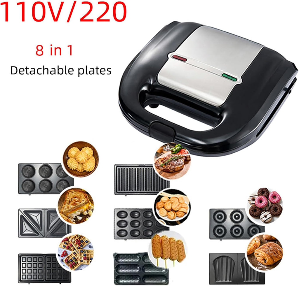 8-in-1 Panini Press Grill Sandwich Maker, Sandwich Press and Griddle Grill Combo with Removable Grilling Plates Cool Touch Handle LED Indicator Lights, for Indoor BBQ Flat Top Grill