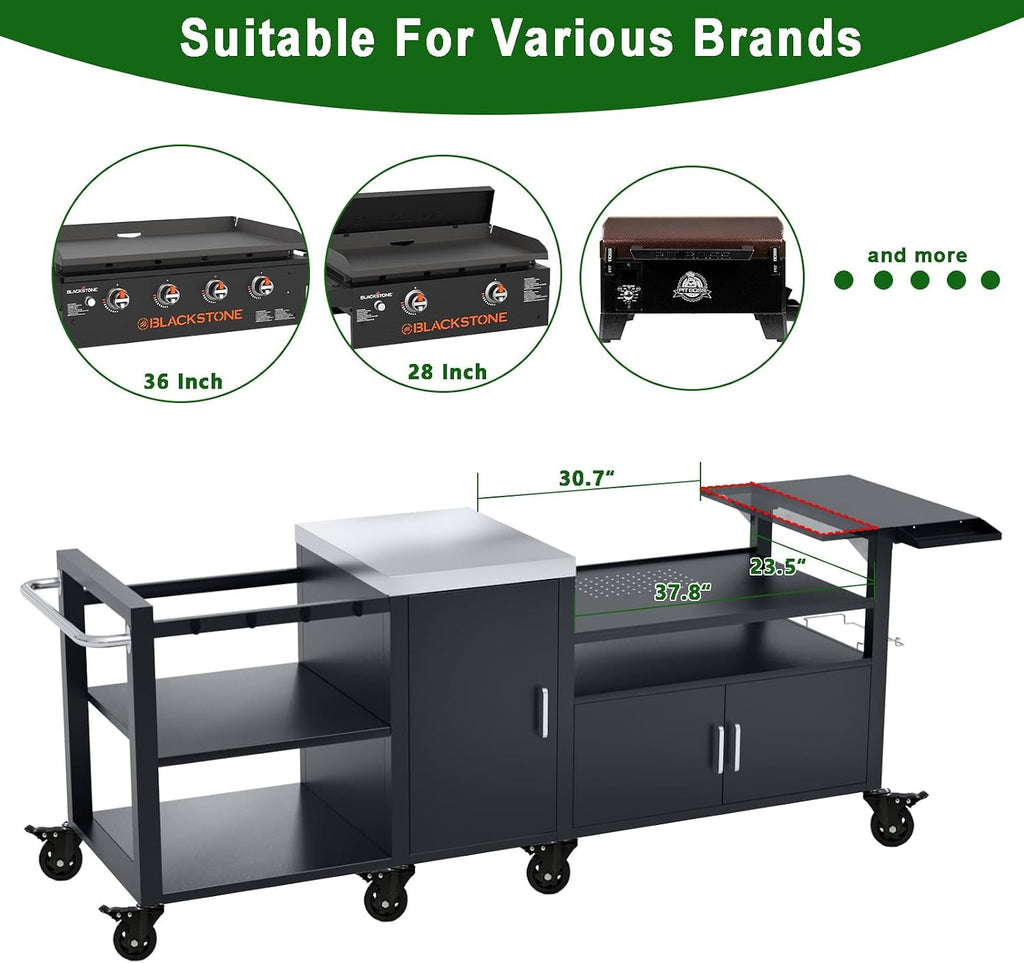 GDLF Outdoor Grill Cart for Big Green Egg& Blackstone Griddle, Metal Grill Table Compatible with Large Big Green Egg and 28'/36' Blackstone Griddle, Waterproof Cover Included