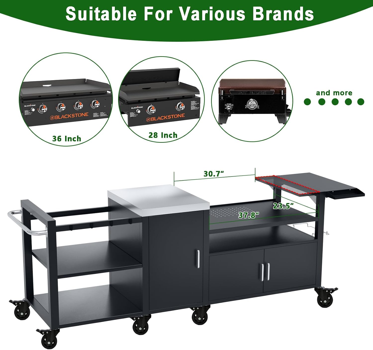 GDLF Outdoor Grill Cart for Big Green Egg& Blackstone Griddle, Metal Grill Table Compatible with Large Big Green Egg and 28'/36' Blackstone Griddle, Waterproof Cover Included