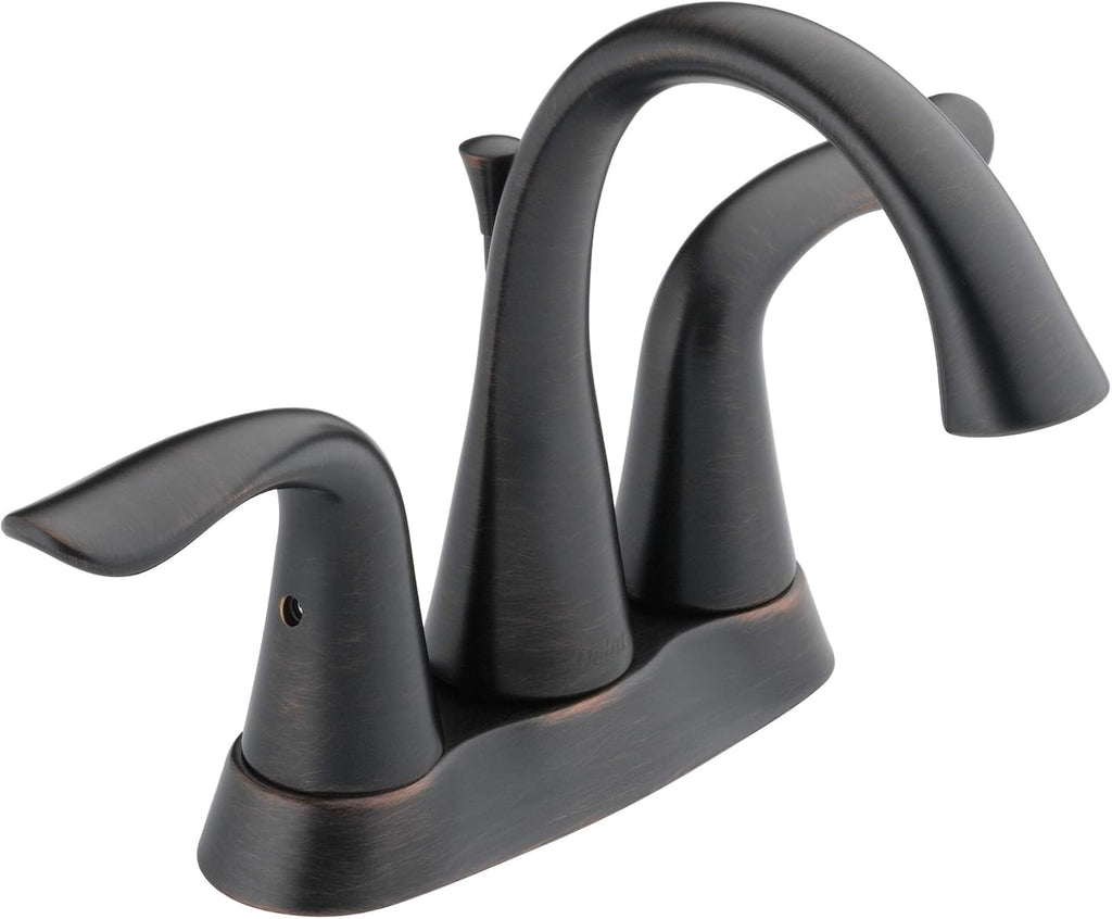 Delta Lahara Centerset Oil Rubbed Bronze Bathroom Faucet, 4 Inch 3 Hole Bathroom Sink Faucet for Vanity, Metal Push-Pop Drain Assembly, Venetian Bronze 2538-RBMPU-DST