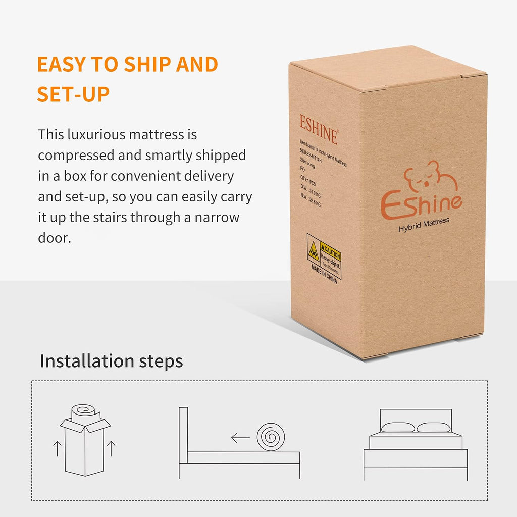ESHINE King Adjustable Bed Frame with 12 Inch Mattress(Medium), Memory Foam Hybrid Matt, Phone Control, Wireless Remote, 5 Minutes Installation, Head and Foot Incline, 2000 Series