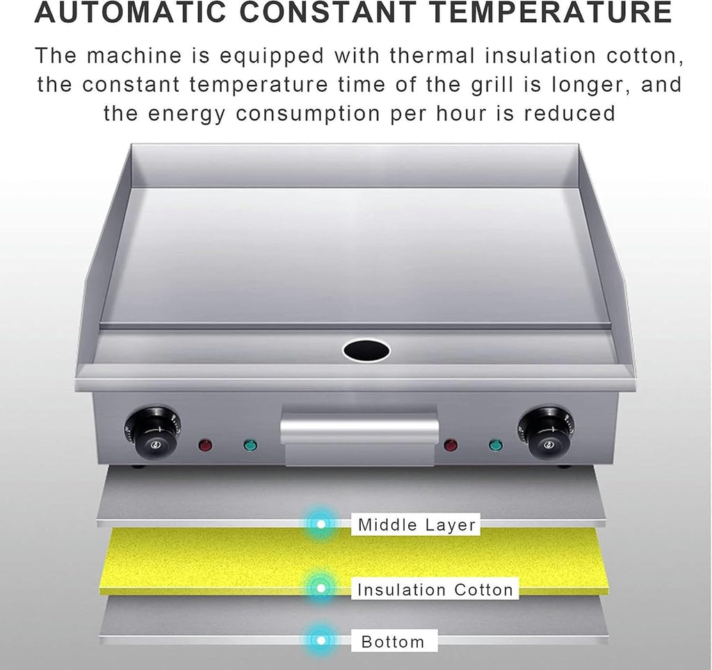 4400W Commercial Electric Countertop Griddle, Stainless Steel Restaurant Teppanyaki Non-Stick Flat Top Grill, with 50-300°C Adjustable Temperature Control