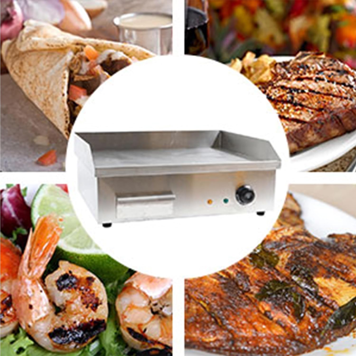 21' Commercial Electric Griddle, Stainless Steel Countertop Griddle Flat Top Grill Hot Plate BBQ 3000W Adjustable Thermostatic Control 122°F-572°F for Kitchen Restaurant