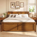 Giantex Wood Full Size Bed Frame with Headboard, Farmhouse Solid Platform Bed w/Wooden Slat Support Mattress Foundation, Under-Bed Storage, No Box Spring Needed, Walnut