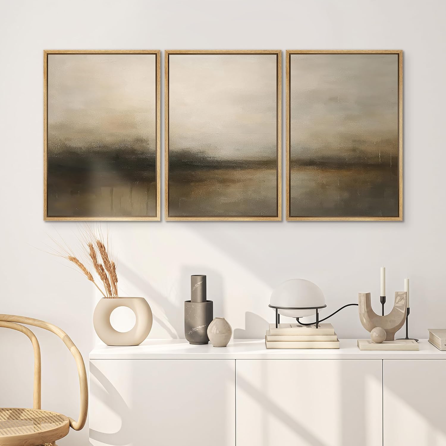 SIGNWIN Framed Canvas Print Wall Art Set Minimalist Earthy Horizon Illustrations Modern Art Decorative Scenic Rustic for Living Room, Bedroom, Office - 24'x36'x3 NATURAL