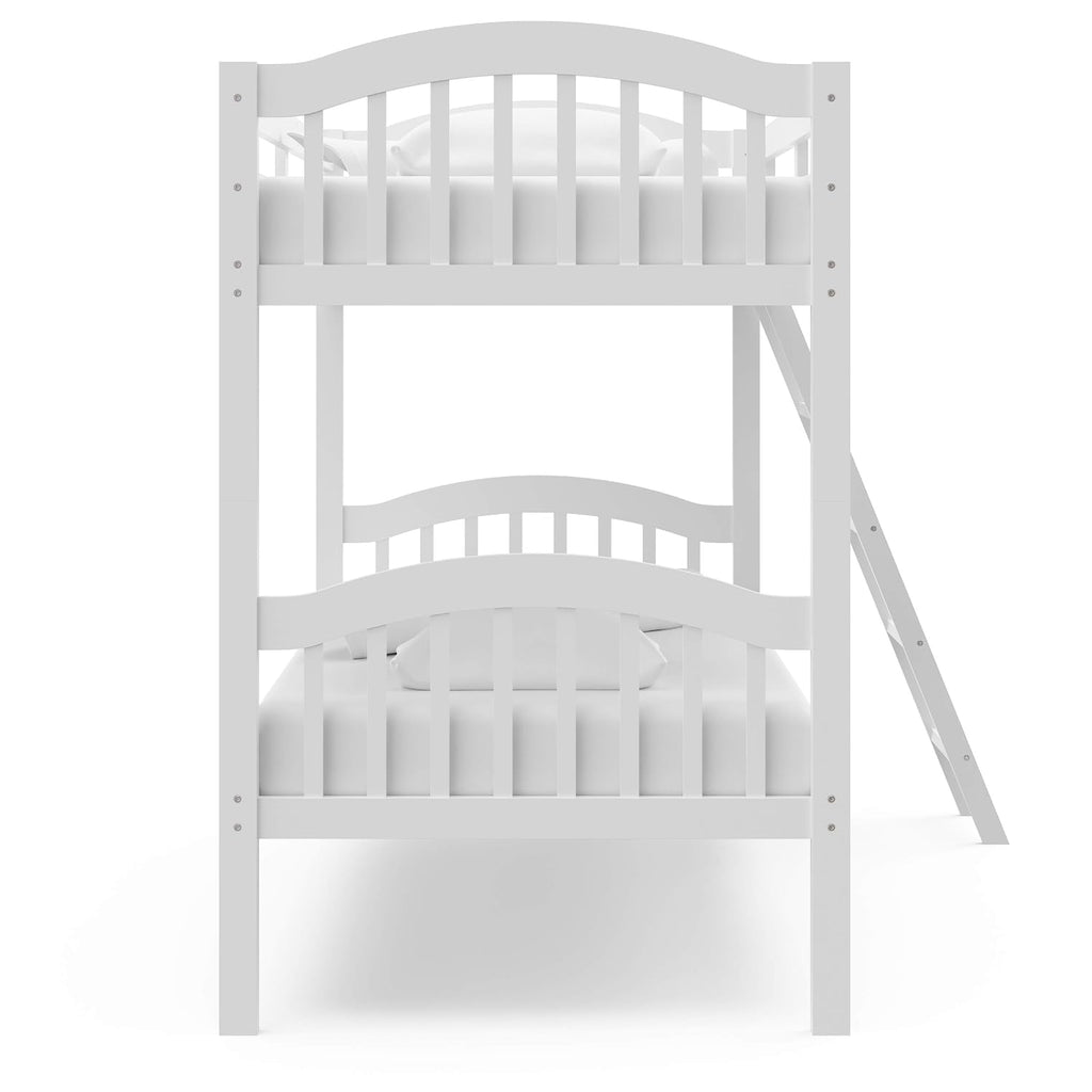 Storkcraft Long Horn Twin-Over-Twin Bunk Bed (White) - GREENGUARD Gold Certified, Converts to Two Twin Beds, Wood Bunk Bed for Kids Bedroom