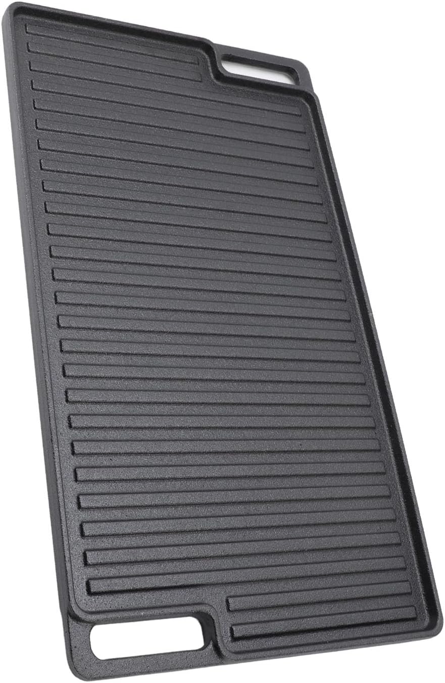 Aramox Reversible Grill Griddle, Pre Seasoned Cast Iron Flat Top Griddle with Non Stick Surface, Double Sided Textured Design for Stovetop Oven Grill Campfire Cooking