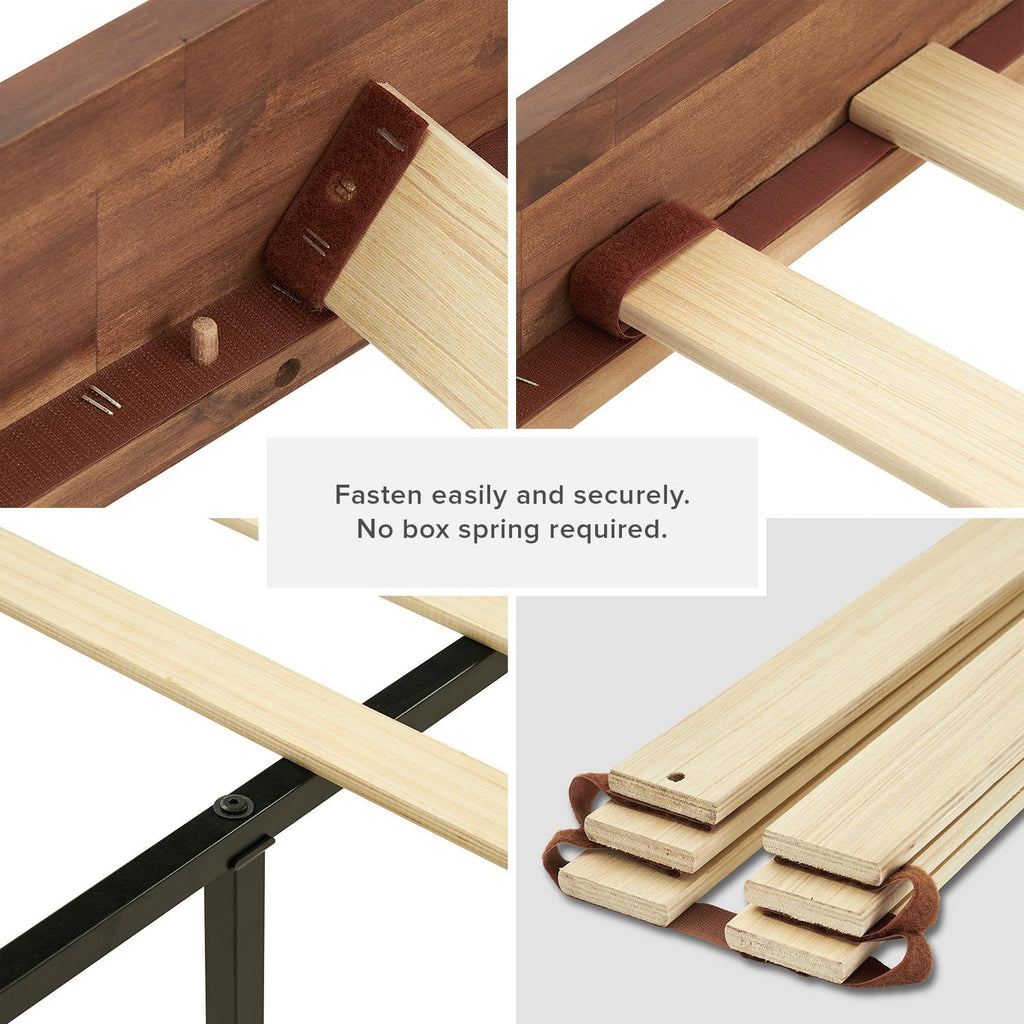 mopio Ted Bed Frame with Headboard, Mid Century Modern Acacia Solid Wood Platform Bed Frame, Wooden Slats, No Box Spring, Double Metal Bar Support (Solid Wood Upholstered, Queen (U.S. Standard))