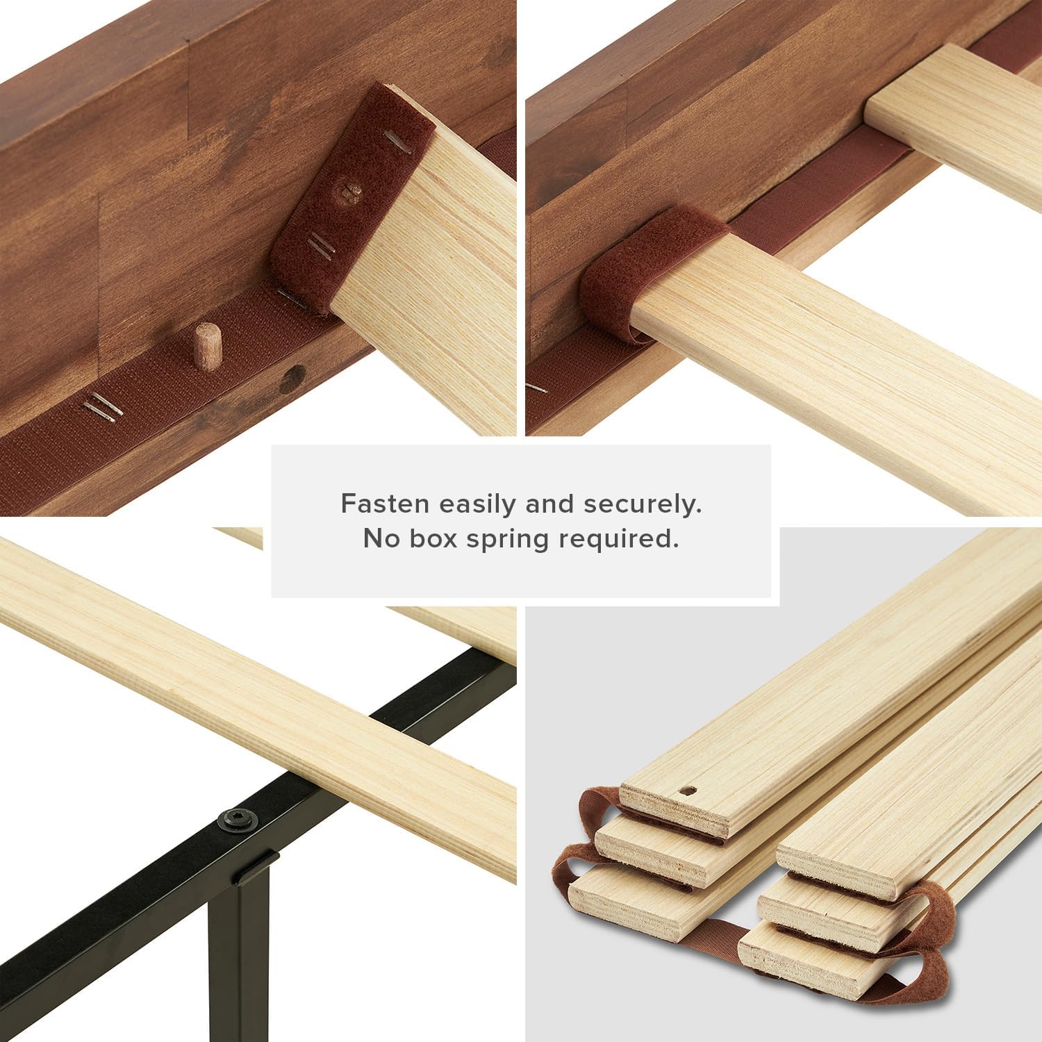 mopio Ted Bed Frame with Headboard, Mid Century Modern Acacia Solid Wood Platform Bed Frame, Wooden Slats, No Box Spring, Double Metal Bar Support (Solid Wood Upholstered, Queen (U.S. Standard))