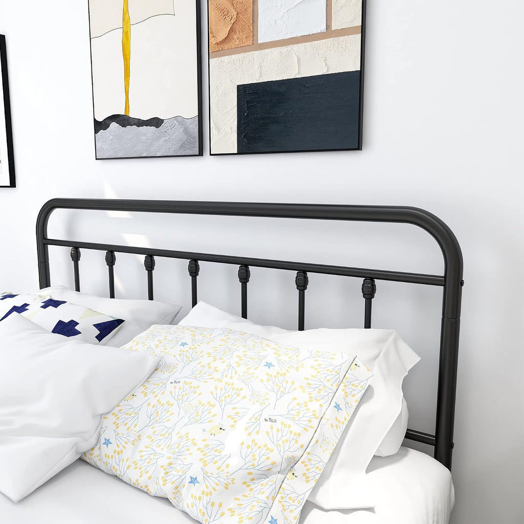DUMEE Metal Queen Bed Frame with Headboard and Footboard Farmhouse Platform Bed Frame Queen Size Under Bed Storage No Box Spring Needed, Textured Black
