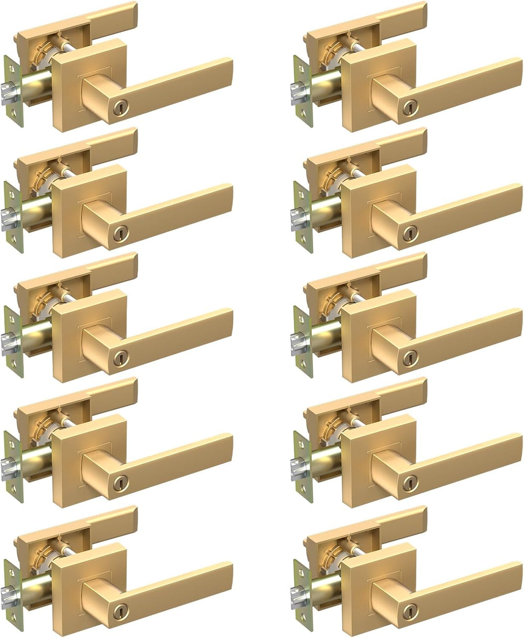 BSEED Gold Door Handles Interior Gold Privacy Door Levers fot Bedroom & Bathroom Lock Set in Modern Satin Gold Finish (10-Pack)