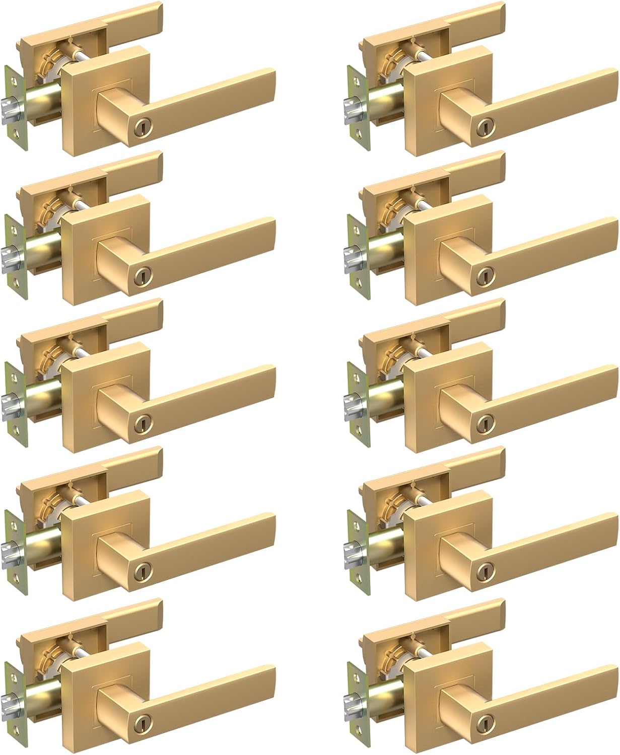 BSEED Gold Door Handles Interior Gold Privacy Door Levers fot Bedroom & Bathroom Lock Set in Modern Satin Gold Finish (10-Pack)