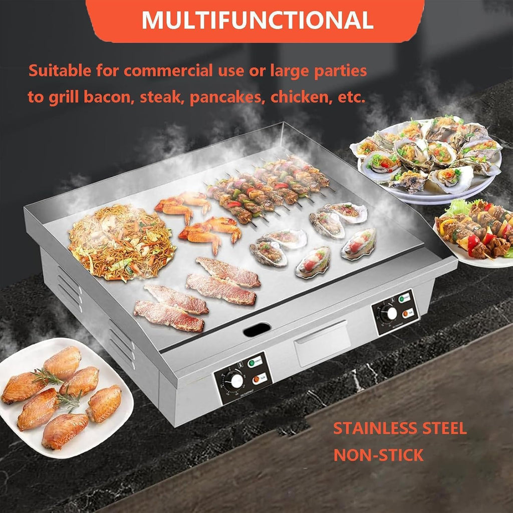 Electric Flat Top Grill Commercial Griddle, Burger Bacon Griddle 50-300℃, Countertop Griddle and Warmer for Grilling Bacon, Pancakes