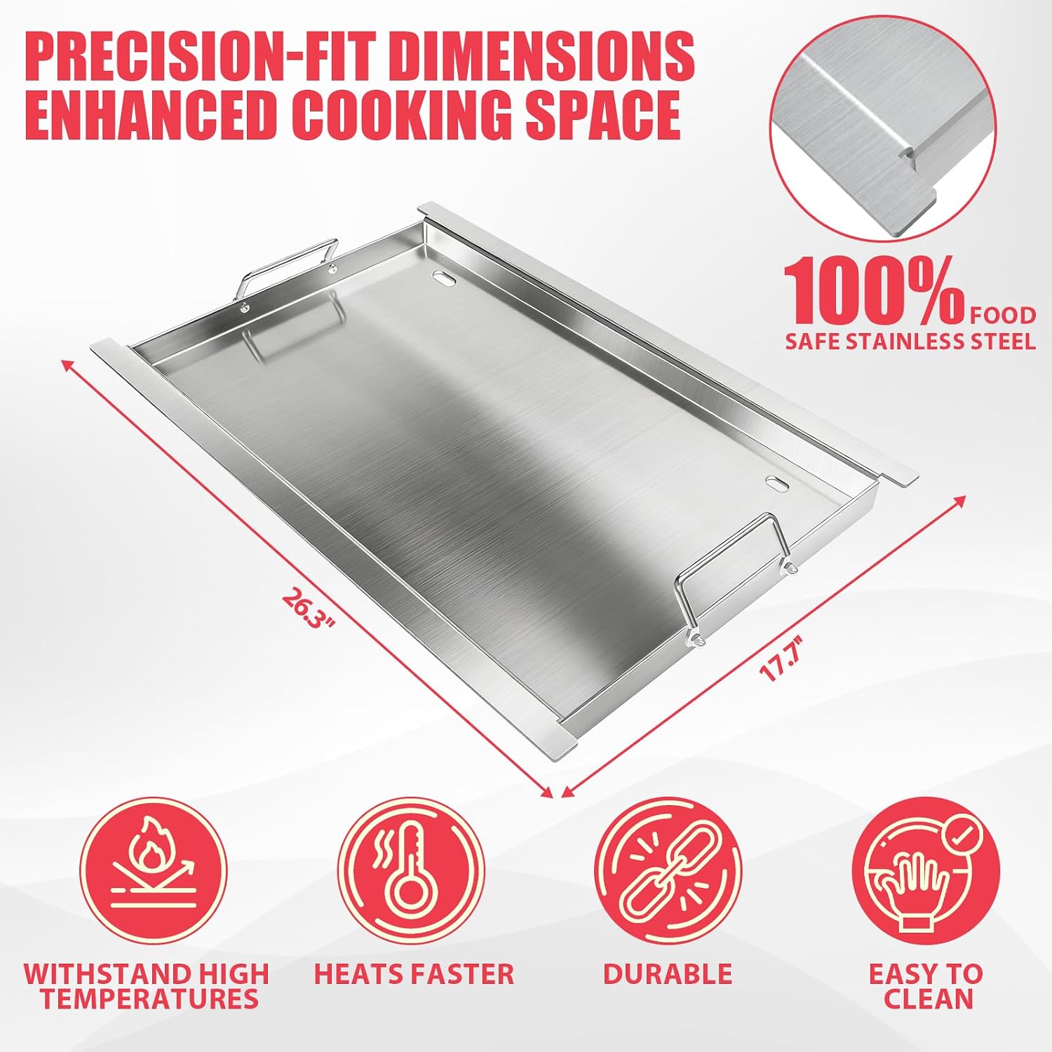Full Size Griddle Insert for Napoleon Prestige PRO 500 & Built-in Prestige 500 Grills Accessories, BIP500RBNSS-3 P500RBPSS P500RSIBNK-3 P500 P500N Parts, 26.3'L x 17.7'W Stainless Steel Griddle Plate