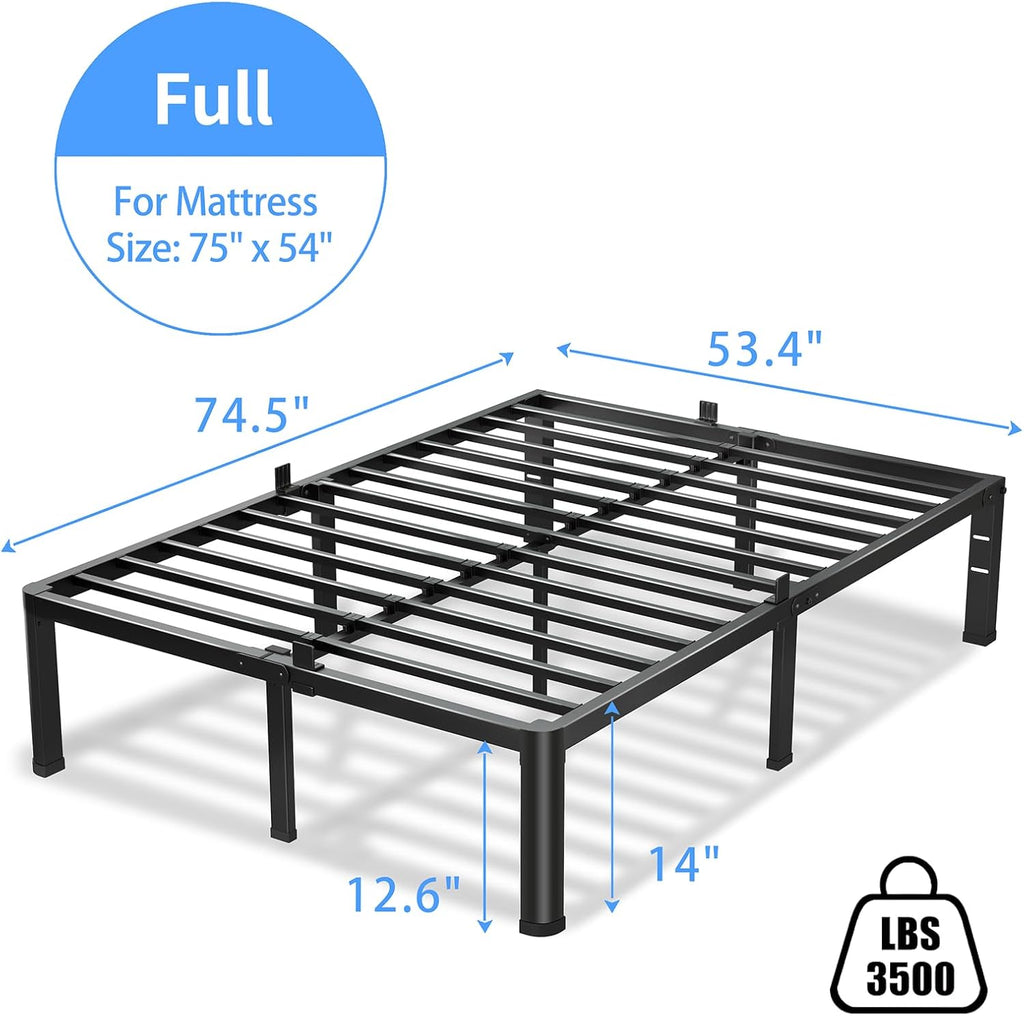 VIPSHOW 14 Inch Full Size Bed Frame, 3500Lbs Heavy Duty Metal Platform with Round Corner Legs Mattress Slide Stopper, Steel Slat Support No Box Spring Needed, Noise Free, Non-Slip, Easy Assembly