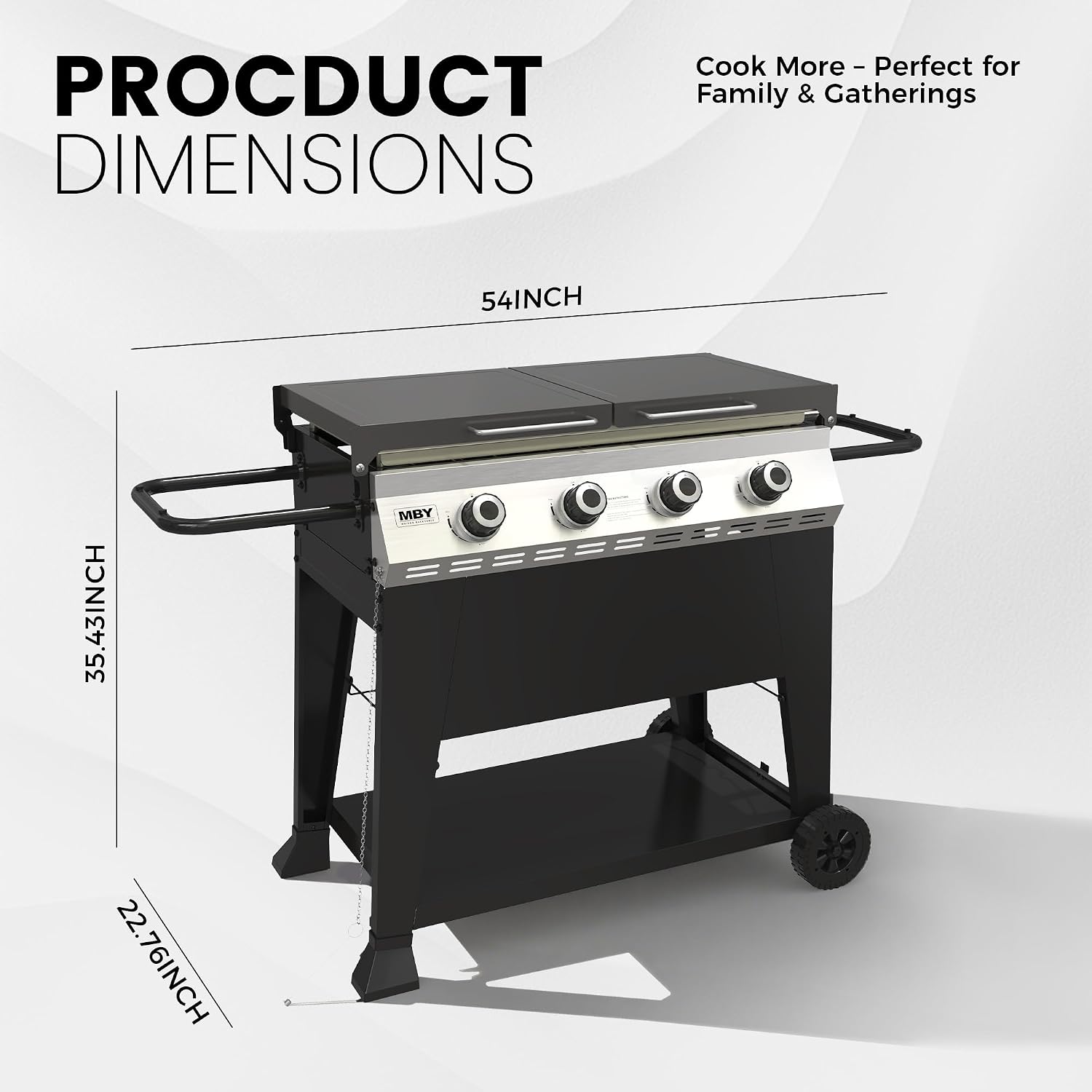 3-Burner Propane Grill, 34,000 BTU Outdoor Flat Top Propane Gas Griddle Grill with 540 Sq In Cooking Area, Rolling Wheels, Folding Side Shelves & Cover for Camping, Backyard BBQ (4 Burner)