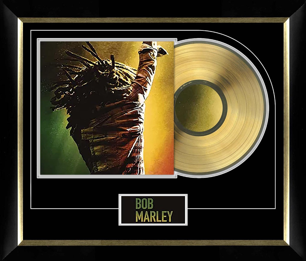 Bob Marley One Love Album Cover Art Framed Display with Gold Vinyl Record - Reggae Legend Jamaica Wailers Rasta | Premium Framed Music Collector Wall Art | Frameworth | Made in Canada