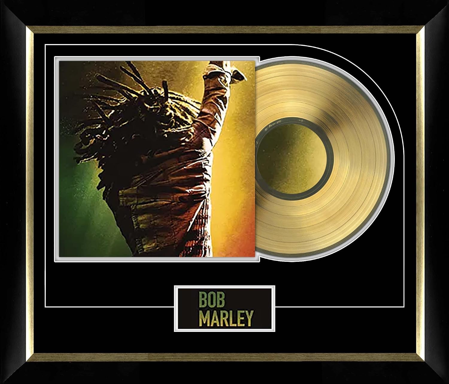 Bob Marley One Love Album Cover Art Framed Display with Gold Vinyl Record - Reggae Legend Jamaica Wailers Rasta | Premium Framed Music Collector Wall Art | Frameworth | Made in Canada