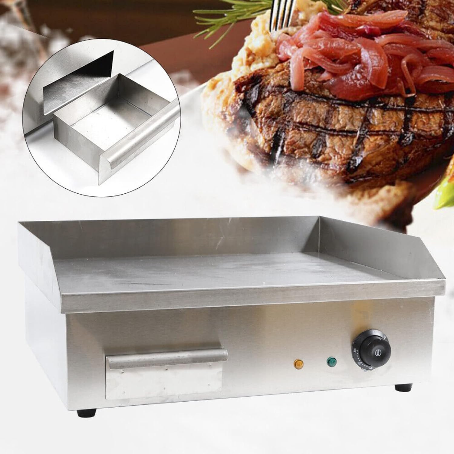 Electric Countertop Griddle Grill Barbecue Flat Top Cooktop Plate Non-Stick 22'' Commercial Large Countertop Griddle Flat Top BBQ Grill Plate Machine For Fried Steak, Hand Pancakes