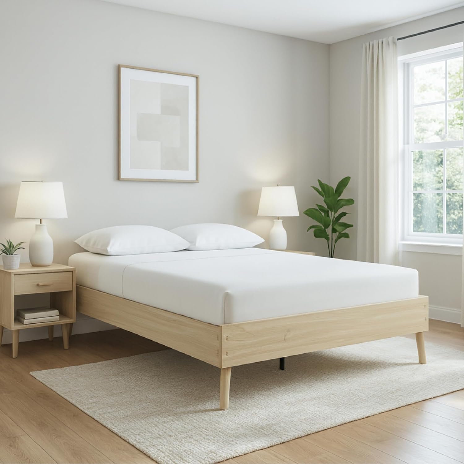 Signature Design by Ashley Cabinella Vintage Queen Platform Bed with Metal Slats and Center Support Legs, Wood, Foundation or Box Spring Not Needed, Light Brown